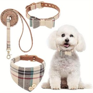 Adjustable Plaid Dog Collar With Bell, Classic Grid Pattern, Nylon Material, Suitable For Medium Dogs, Puppies, And Cats