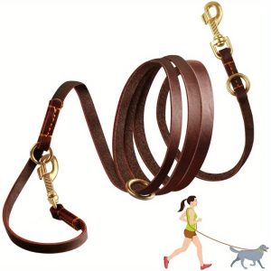 Multifunctional Dog Leash, Tough Genuine Leather Dog Leash Adjustable Hands Free Dog Leash, With Two-headed Hook For All Dogs