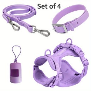 4-Piece Purple PVC Dog Harness Set