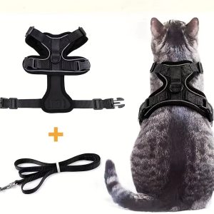 Escape Proof Cat Harness with Leash, Adjustable Nylon Vest for Outdoor Walking, Reflective Strip, Machine Washable, Breathable Comfort for Small to Large Cats, Puppies, and Rabbits - 1 Pack