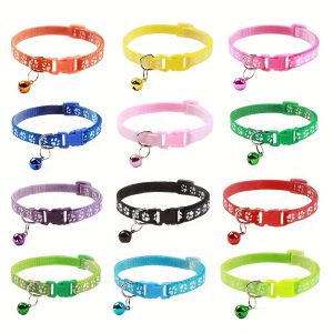 Adjustable Animal Print Nylon Cat Collars with Bell Pendant, Breakaway Pet Collars for Cats and Small Dogs, Diverse Colors, Multipack Set