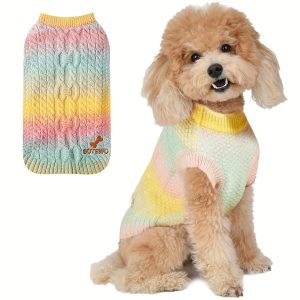 Elastic Gradient Rainbow Pet Knitted Sweater, Warm Clothing For Dogs In Autumn And Winter