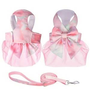 Adorable Pink Bowknot Dog Harness Dress - Breathable & Comfortable for Your Puppy!