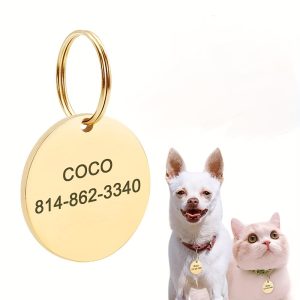 Custom Engraved Stainless Steel Pet ID Tag for Dogs & Cats - Round, Personalized Name & Phone Number - Anti-Lost Dog Tag Gift