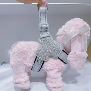 Luxury Rhinestone-Embellished Dog Harness And Leash Set - Adjustable, Comfort Fit For Small To Medium Breeds, Faux Leather